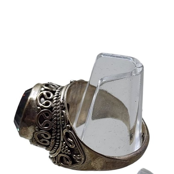 Vintage Sterling 925 Rainbow Glass Stone Ring Size 8.25 (A3024) - Picture 3 of 7